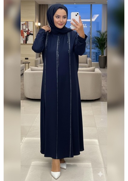 Elele Kadın Livia Büyük Beden Nervürlü Boydan Lacivert Elbise
