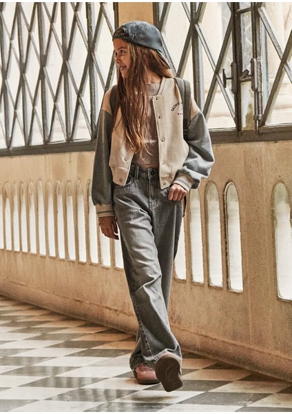 Kız Çocuk Gri Bol Paça Kot Pantolon 7574