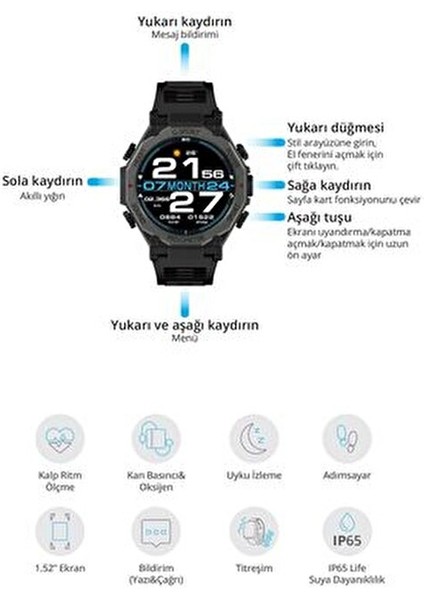 9924 Akıllı Saat / Sesli Görüşme / 1.52" Ekran / Uyku Izleme / Titreşim / Kalp Ritm Ölçme /adımsayar modelleri