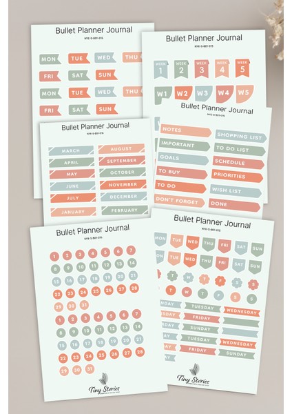 Bullet Journal Sticker Seti - 6 Sayfa / Ajanda, Scrapbook, Journal