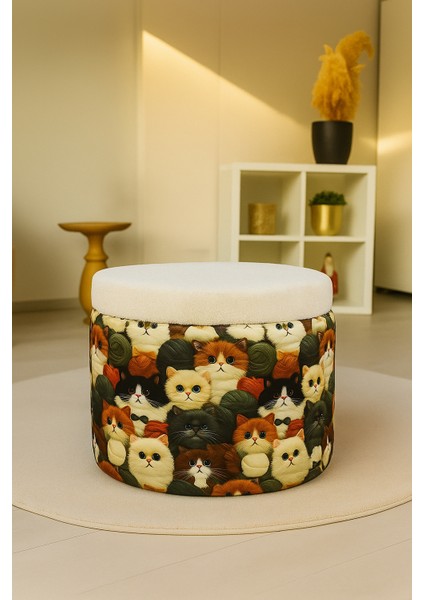 Pufkap Dekoratif rahat ve konforlu puf - ked, figürlü/desenli - sandıklı - yuvarlak puf - çok amaçlı kullanım - modern bench