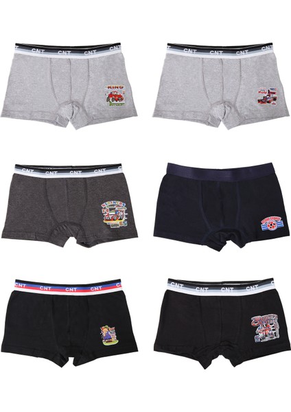 Erkek Çocuk 6'lı Karışık Baskılı Kutulu Boxer
