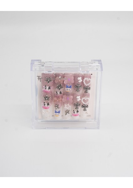 10'lu Beyaz Extra Extra Extra TT1438 Tekrar Kullanılabilir El Yapımı Protez Takma Tırnak - Beyaz-M