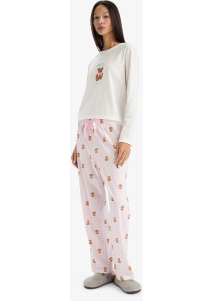 Pijama Takımı Regular Fit Ayı Baskılı Uzun Kollu Üst Desenli Uzun Alt-Fall in Love G3346AX25AU fiyatları