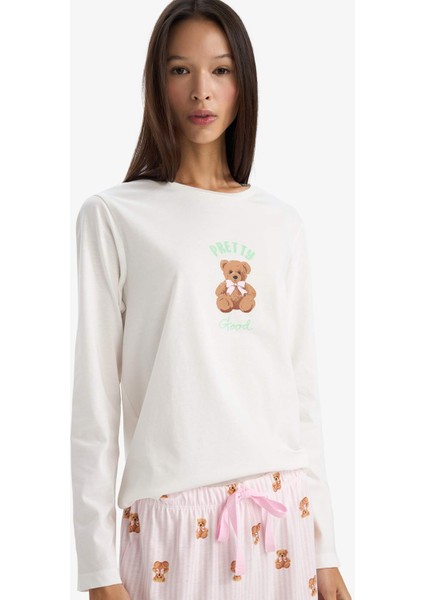 Pijama Takımı Regular Fit Ayı Baskılı Uzun Kollu Üst Desenli Uzun Alt-Fall in Love G3346AX25AU modelleri