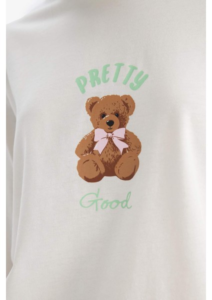 Pijama Takımı Regular Fit Ayı Baskılı Uzun Kollu Üst Desenli Uzun Alt-Fall in Love G3346AX25AU indirimleri