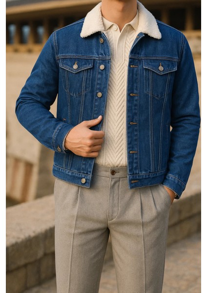 Erkek Kışlık Trend Günlük K.mavi Içi Kürklü Peluş Ceket fiyatları