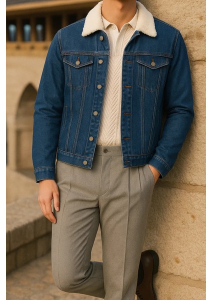 Erkek Kışlık Trend Günlük K.mavi Içi Kürklü Peluş Ceket modelleri