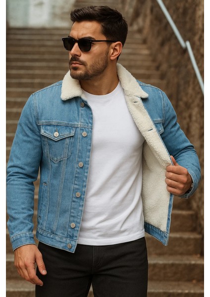 Erkek Kışlık Trend Içi Kürk Peluş A.mavi Kot Ceket fiyatları