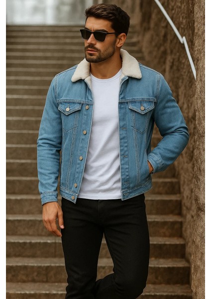 Erkek Kışlık Trend Içi Kürk Peluş A.mavi Kot Ceket modelleri