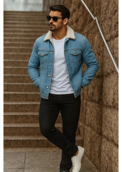 Erkek Kışlık Trend Içi Kürk Peluş A.mavi Kot Ceket fırsatları