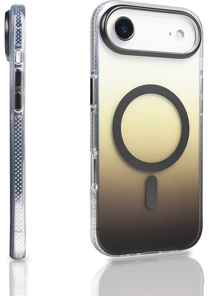 Spia iPhone 17 Air Kılıf M-Safe Şarj Özellikli Transparan Renk Geçişli Spıa Toros Kapak - Siyah