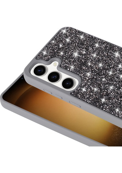 Galaxy S25 Plus Kılıf Parlak Taşlı Tasarım Pırlanta Kapak - Beyaz