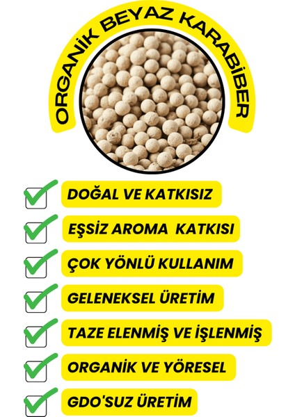 Ak Biber - Beyaz Karabiber - ( Elenmiş, Iri Taneli, Katkısız ) 100GR fırsatları