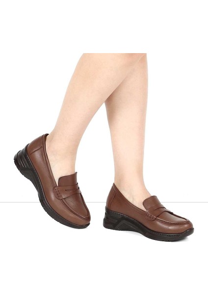 Kadın Ceviz Dolgu Topuklu Deri Ayakkabı
