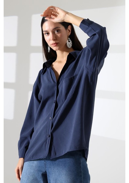 Tek Cep Modal Oversize Kadın Gömlek