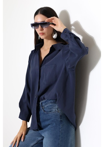 Tek Cep Modal Oversize Kadın Gömlek