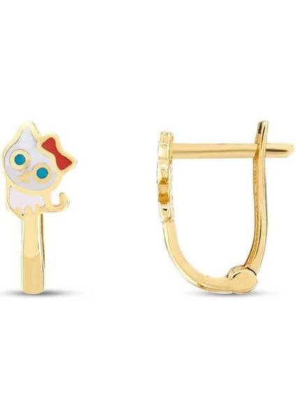 Kedi Figürlü Altın Çocuk Küpe - 14K