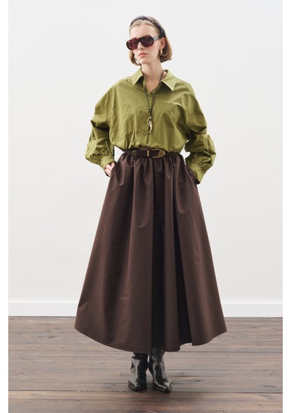 Crop Balon Form Gömlek Yağ Yeşili fiyatları