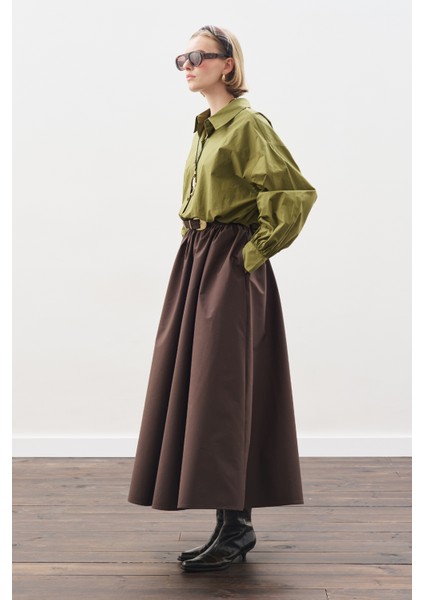 Crop Balon Form Gömlek Yağ Yeşili modelleri