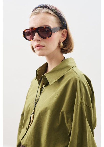 Crop Balon Form Gömlek Yağ Yeşili indirimleri