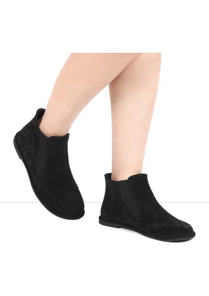 Kadın Siyah Süet Deri Chelsea Bot