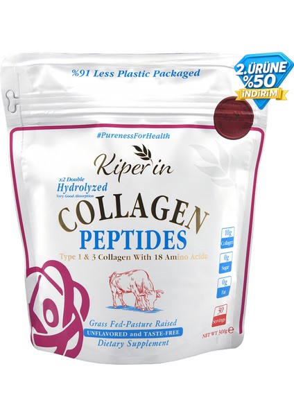 %100 Saf ve Doğal Yüksek Biyoaktif Çift Hidrolize Kolajen Peptitler Içeren Diyet Takviyesi (300GR)