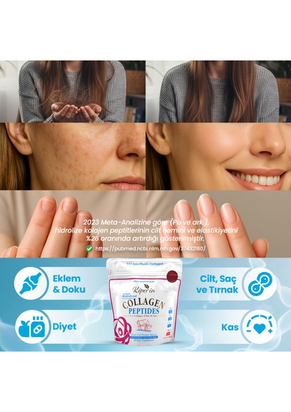 %100 Saf ve Doğal Yüksek Biyoaktif Çift Hidrolize Kolajen Peptitler Içeren Diyet Takviyesi (300GR) fiyatları