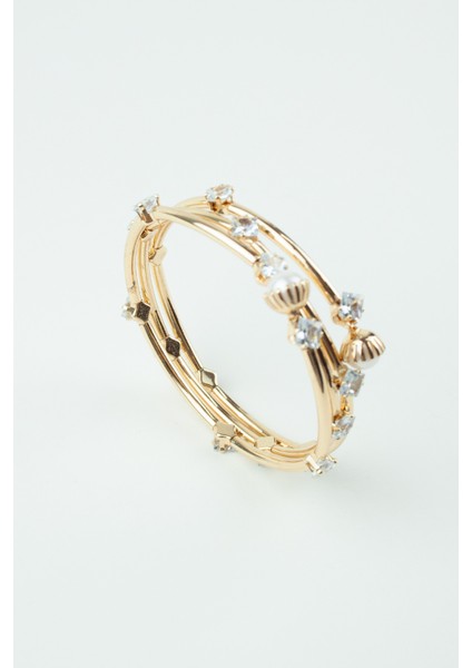 Kristal Taşlı ve Inci Detay Üç Sıralı Bileklik