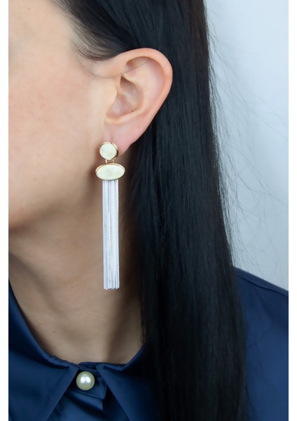 Metal Püsküllü Tasarım Küpe