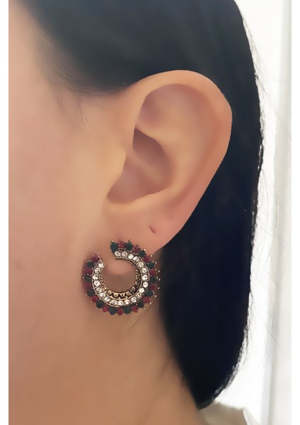 Renkli Taşlı Halka Küpe