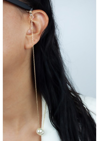 Ince Zincir Inci Detay Gold Gözlük Askısı