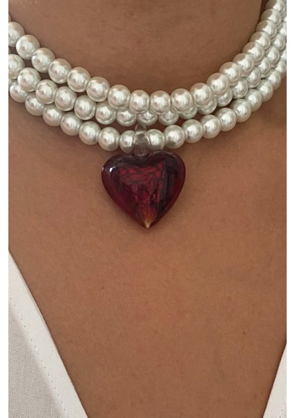 Kalp Uçlu Üç Sıralı Inci Kolye fiyatları