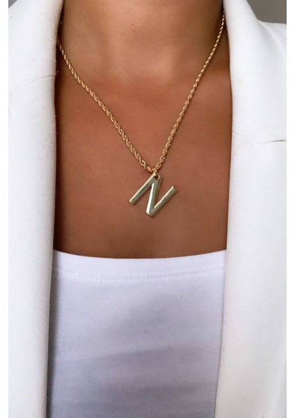 Burgu Zincir Harf Kolye N Harfi