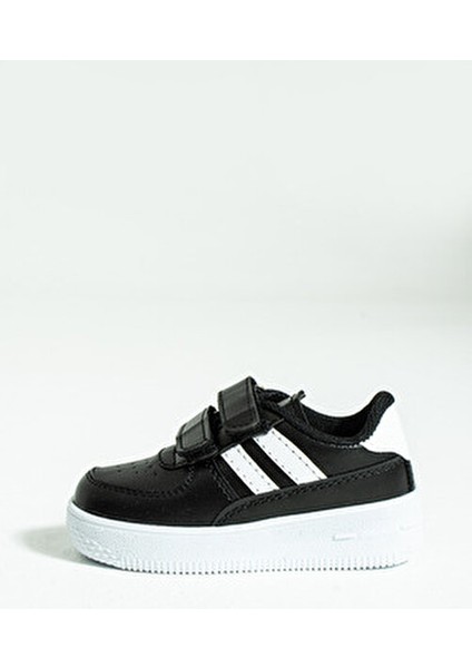Çocuk Unisex Siyah Beyaz Sneakers Cırtlı Spor Rahat Çocuk Ayakkabısı