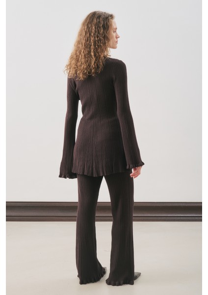 Volanlı Lastik Örgü Tunik Kahverengi indirimleri