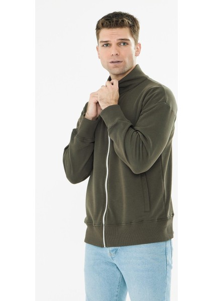 Erkek Tam Fermuarlı Pamuklu Eşofman Üstü Haki 9507-H modelleri