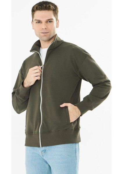 Erkek Tam Fermuarlı Pamuklu Eşofman Üstü Haki 9507-H fırsatları
