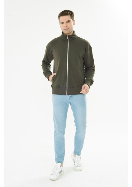 Erkek Tam Fermuarlı Pamuklu Eşofman Üstü Haki 9507-H indirimleri