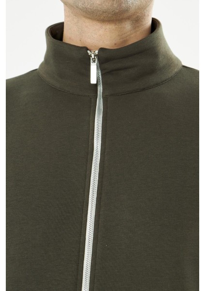 Erkek Tam Fermuarlı Pamuklu Eşofman Üstü Haki 9507-H