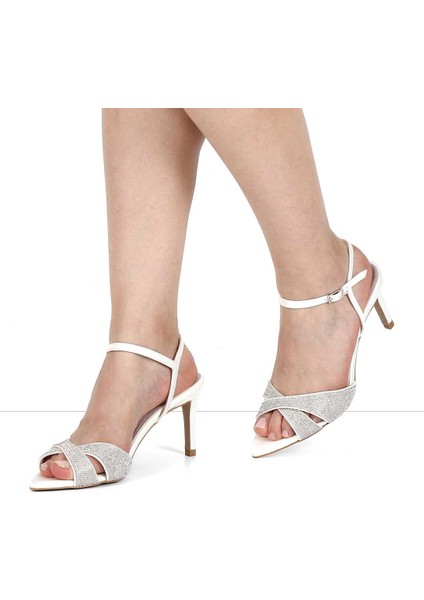 Kadın Sedef Saten Taşlı İnce Topuklu Abiye Ayakkabı