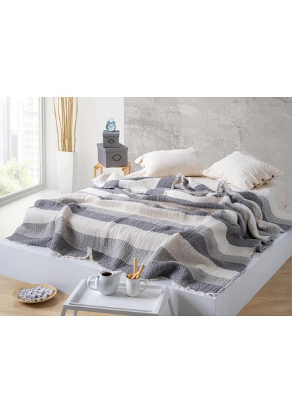 Çizgili Müslin Yorgan %100 Pamuk 9 Kat Müslin Yatak Örtüsü 220X240