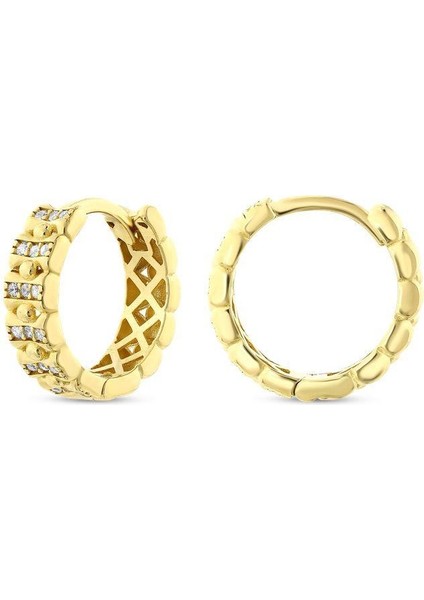 Taşlı Altın Halka Küpe - 14K