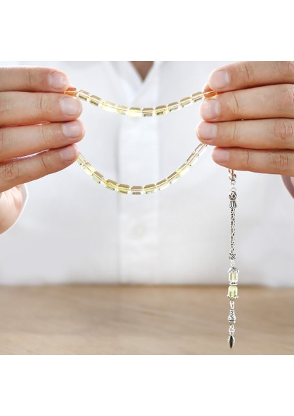 925 Ayar Gümüş Kral Zincir Püsküllü Tombul Kapsül Kesim Ihlamur Sarı Doğal Damla Kehribar Tesbih modelleri