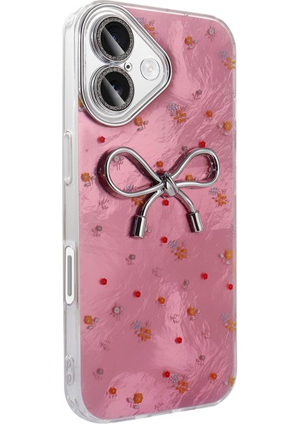 Apple iPhone 16 Plus Kılıf Kamera Korumalı Figürlü Ponti Silikon Kapak - Açık Pembe modelleri