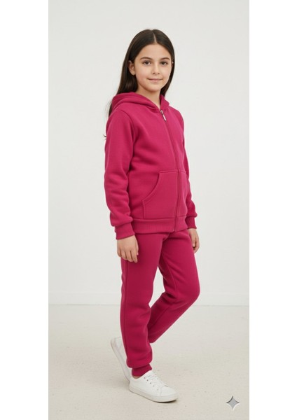 3 Iplik Şardonlu Kapüşonlu Eşofman Takımı 2'li I Çocuk Takım Cepli Kapüşonlu I Fermuarlı Takım