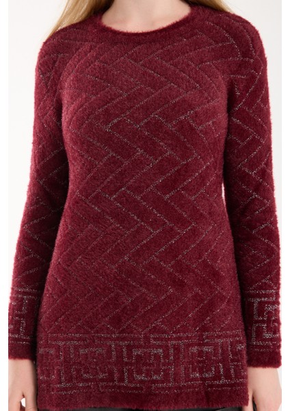 Kadın Bordo Simli Sakal Iplik Yan Yırtmaçlı Bisiklet Yaka Triko Kazak fırsatları