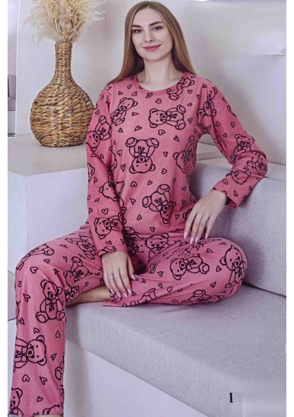 Sude Kadın Pembe Süet Kadife Kumaş Pijama Takımı