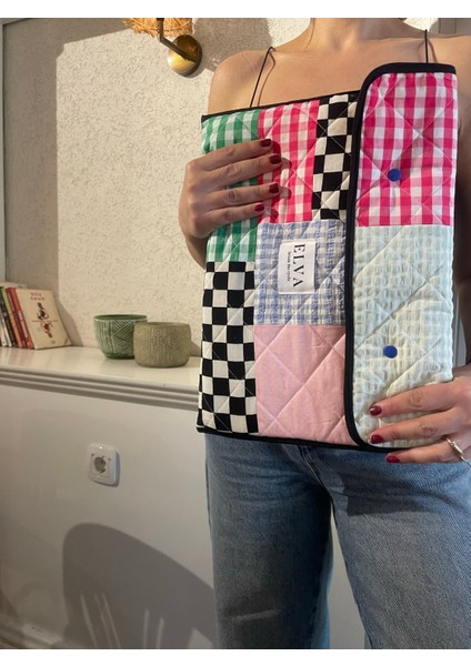 Laptop Macbook Kılıfı Kalın Korumalı Tüm Inçler Kumaş Kapitone Patwork Bilgisayar Kılıfı