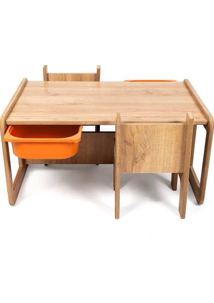 2 Kişilik Çekmeceli Oyun, Aktivite, Etkinlik Masası, Ceviz-Turuncu, 18MM Mdf